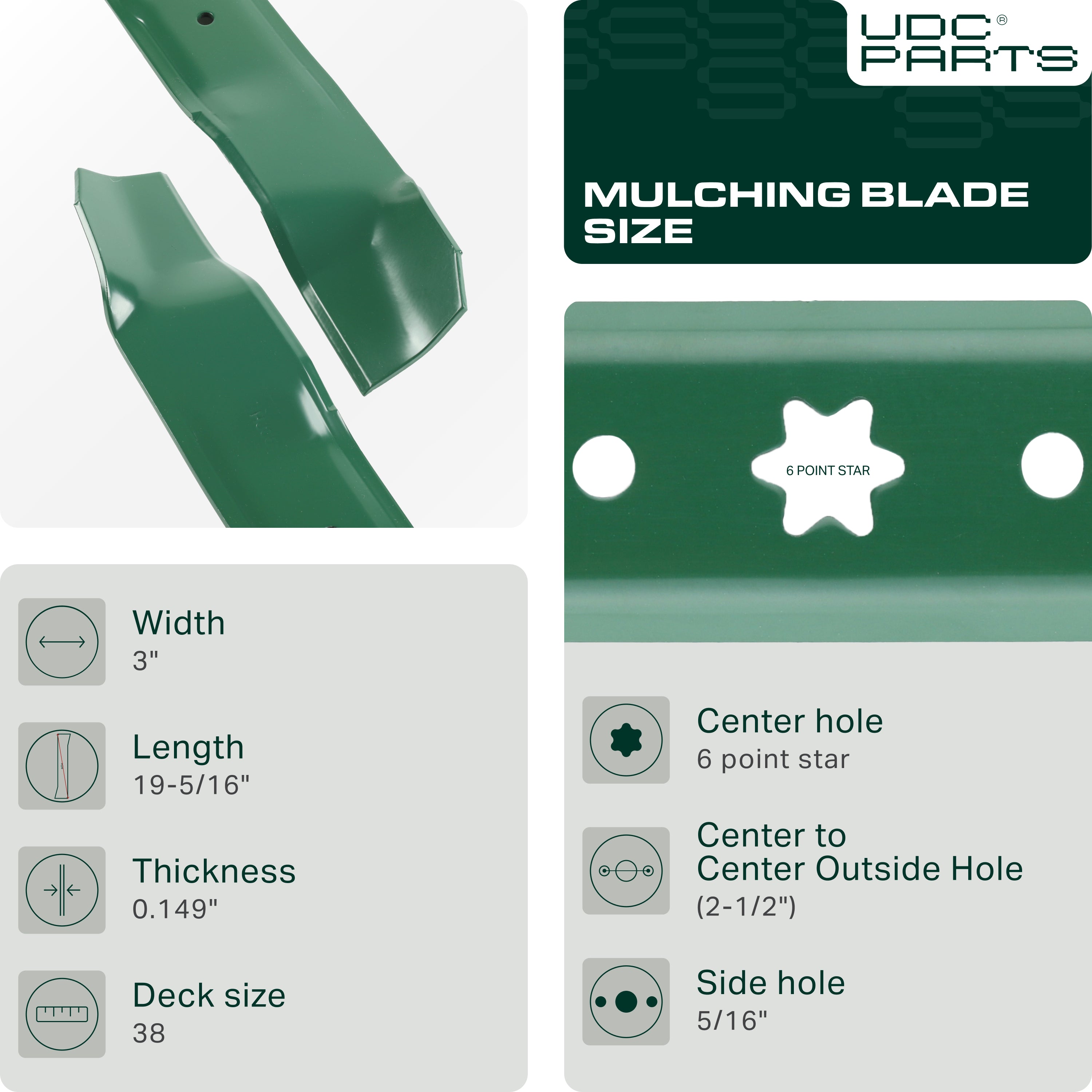 White Outdoor Aftermarket Parts -  Stars-deals 942-0610A Mulching Blades for Cub Cadet Yard Machines MTD Bolens Troy Bilt Huskee LT3800 Murray M115-38 38 Inch Replaces OEM no. 742-0610 742-0610A 7420610 942-0610 GW-7420610 33020 / 2 Pack