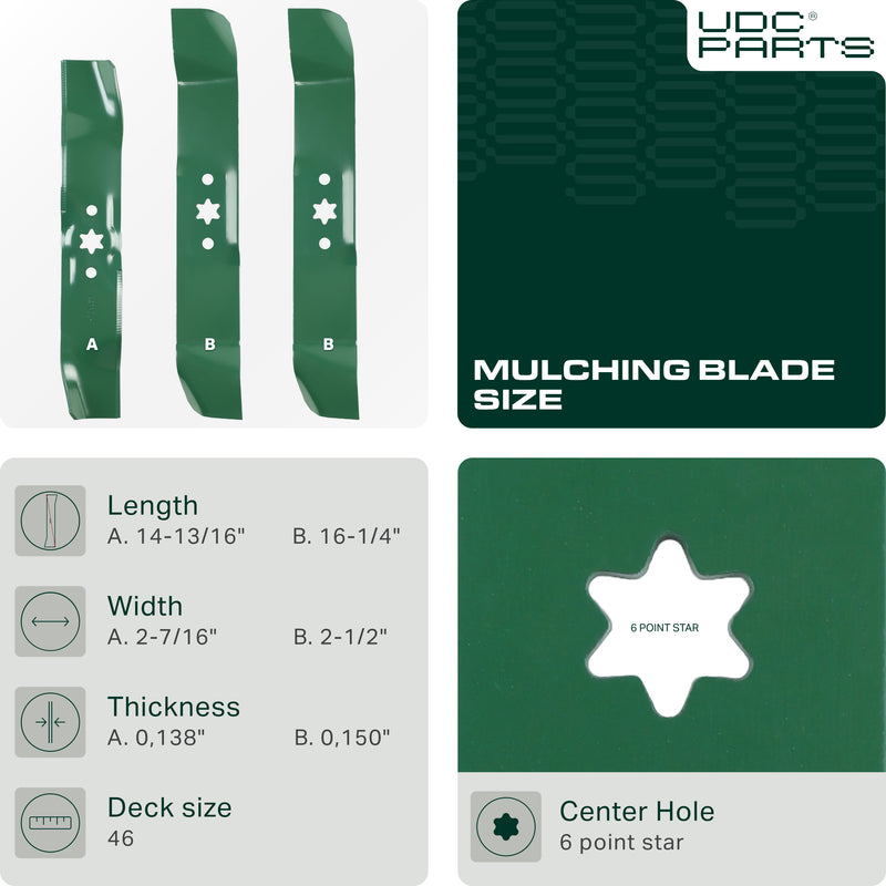  Stars-deals 942-0611A Mulching Blades 46 Inch / 3 Pack / Fits Cub Cadet, MTD, Troy Bilt, Toro Replaces OEM no. 742-04125 742-0611 742-0611A 742-0644 742-0644-0637 942-04125 LT1045 LT1046 Super Bronco